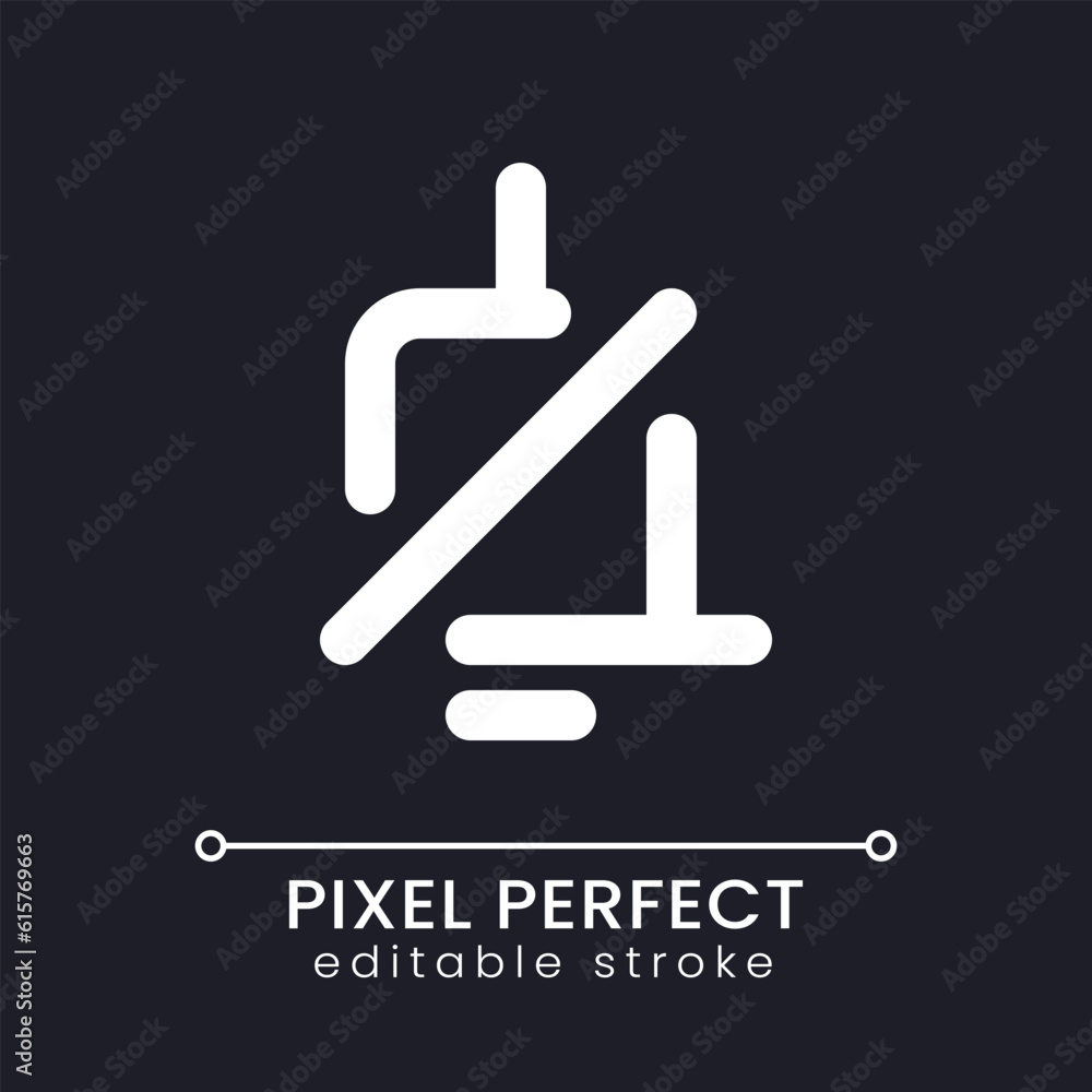 Aufkleber mute notification sound pixel perfect white linear ui icon for dark theme. phone silent mode. vector