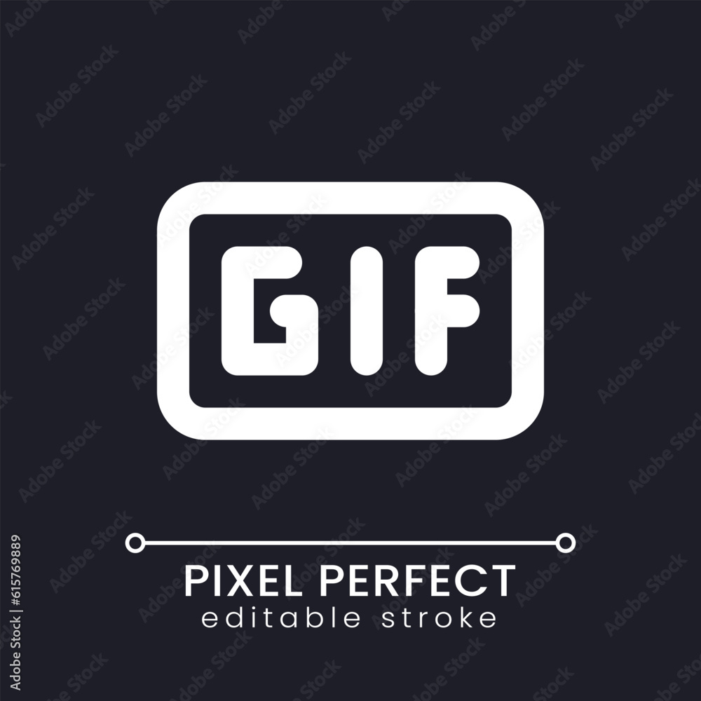Poster gif pixel perfect white linear ui icon for dark theme. graphics interchange format. vector line pict