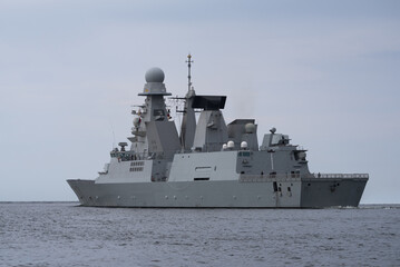 WARSHIP - Italian guided missile destroyer is sailing on the sea