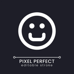 Emoticon pixel perfect white linear ui icon for dark theme. Social media. Visual feedback. Vector line pictogram. Isolated user interface symbol for night mode. Editable stroke. Poppins font used