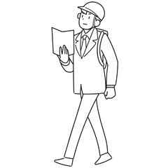 災害時に職場から徒歩で帰宅している若い男性