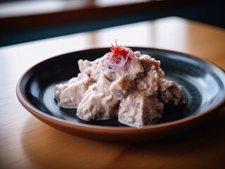 A dish of Hákarl, fermented shark meat.