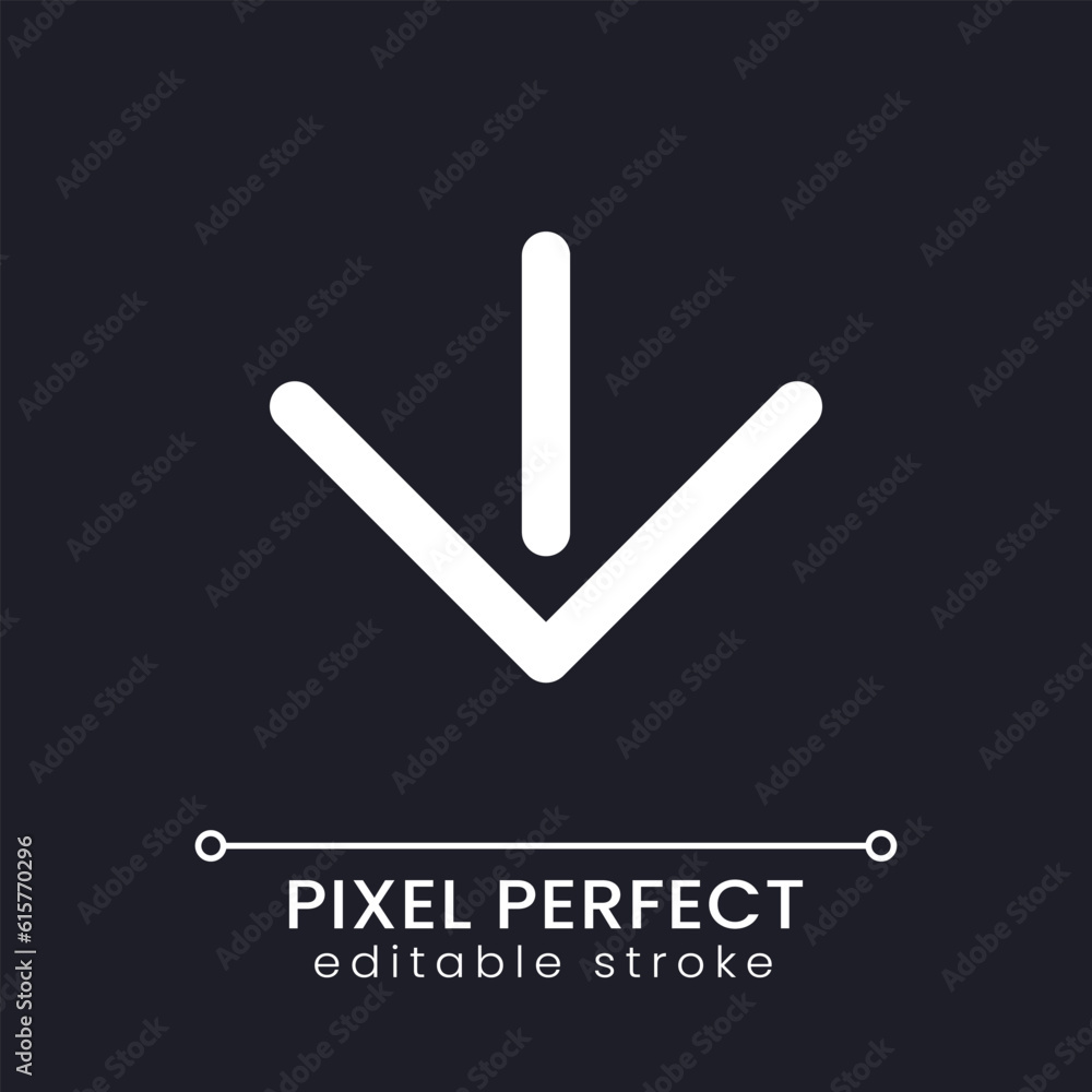 Poster move downward pixel perfect white linear ui icon for dark theme. scroll messenger history. vector li