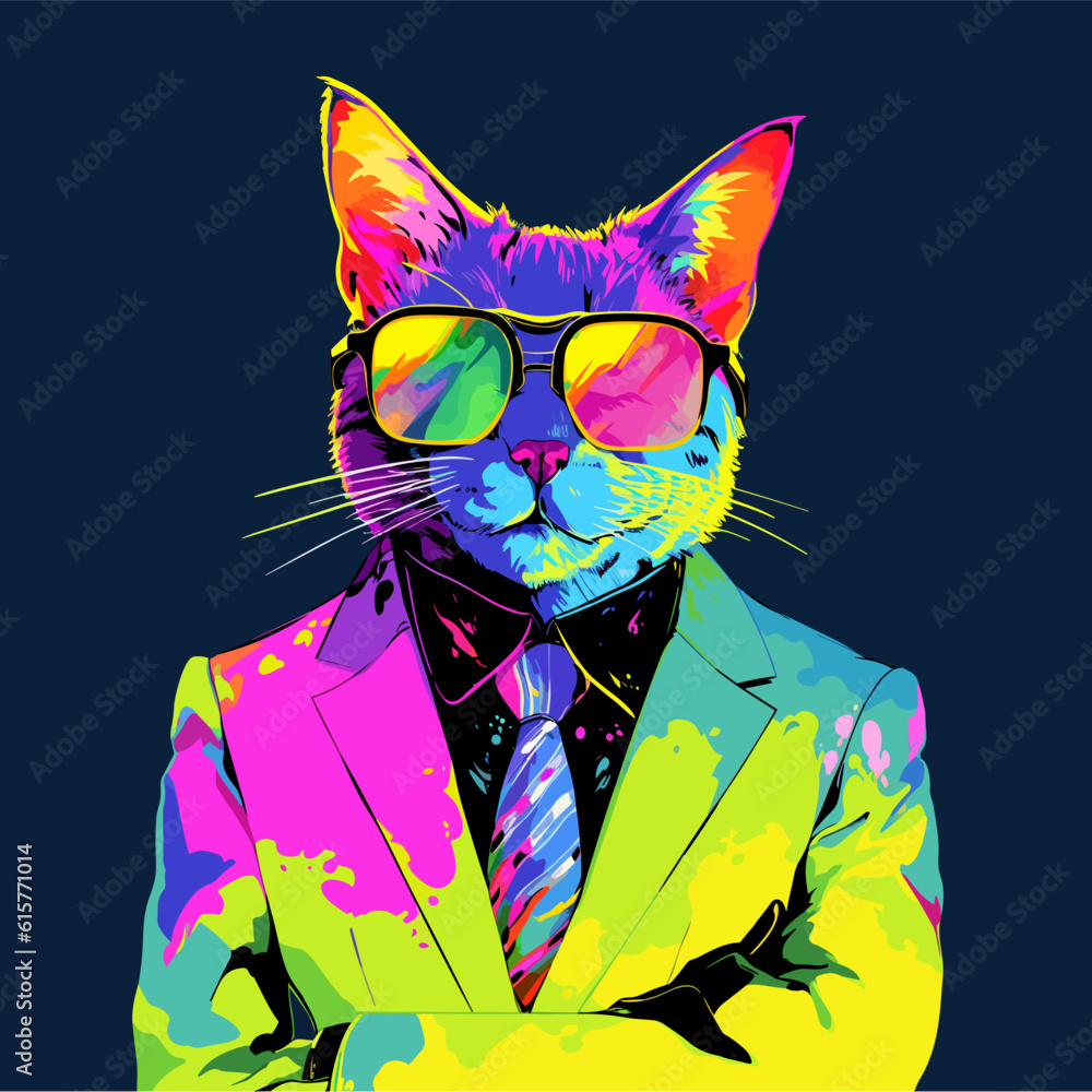 Wall mural A stylish cat wearing sunglasses and a suit