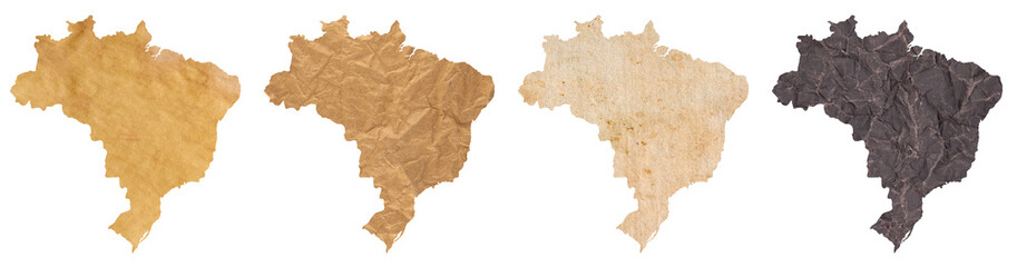 set of maps of Brazil on old dark and brown crumpled grunge papers
