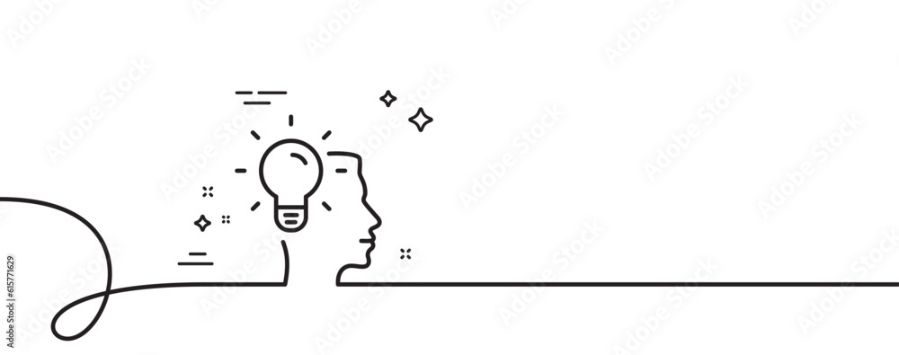 Poster business idea line icon. continuous one line with curl. light bulb symbol. human head sign. idea sin