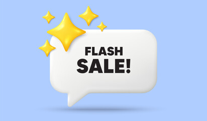 Flash Sale tag. 3d speech bubble banner with stars. Special offer price sign. Advertising Discounts symbol. Flash sale chat speech message. 3d offer talk box. Vector
