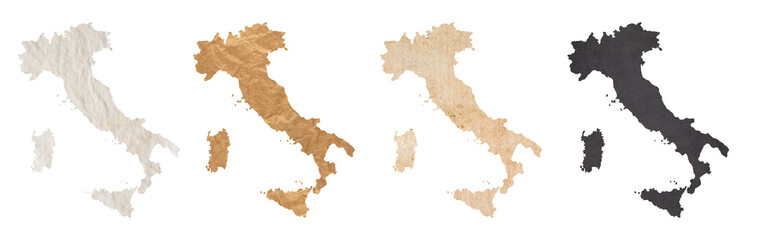 set of maps of Italy on old dark and brown crumpled grunge papers
