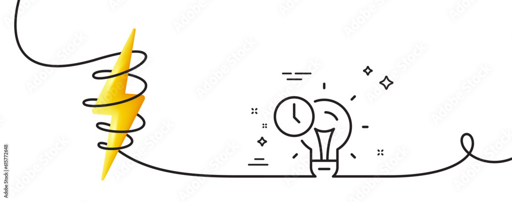 Poster time management line icon. continuous one line with curl. idea lightbulb sign. clock symbol. time ma