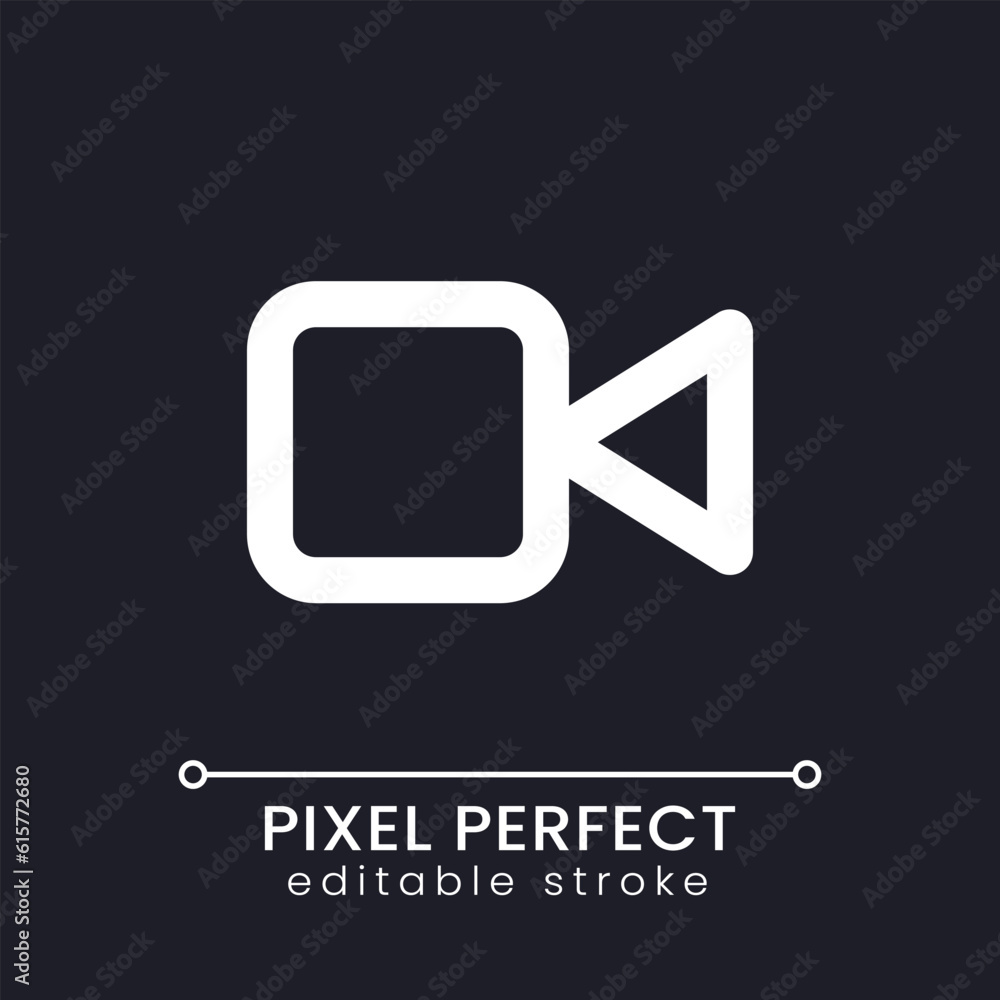 Aufkleber video call pixel perfect white linear ui icon for dark theme. conversation with camera. vector line 