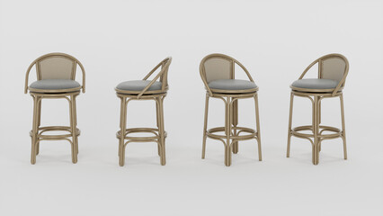 Fototapeta premium 4 different Rattan chair on white background