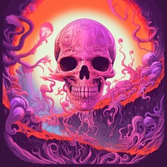 Colorful skull painting: Vibrant and lively painting showcasing a colorful interpretation of a skull.