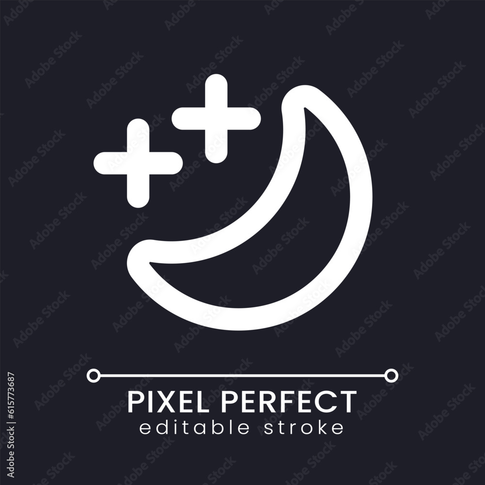 Poster sleep mode pixel perfect white linear ui icon for dark theme. shift to silent mode. vector line pict