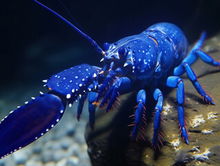 An image of a rare blue lobster, highlighting its striking blue hue caused by a genetic mutation.