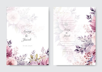 Pink purple orchid flower floral elegant wedding invitation watercolor