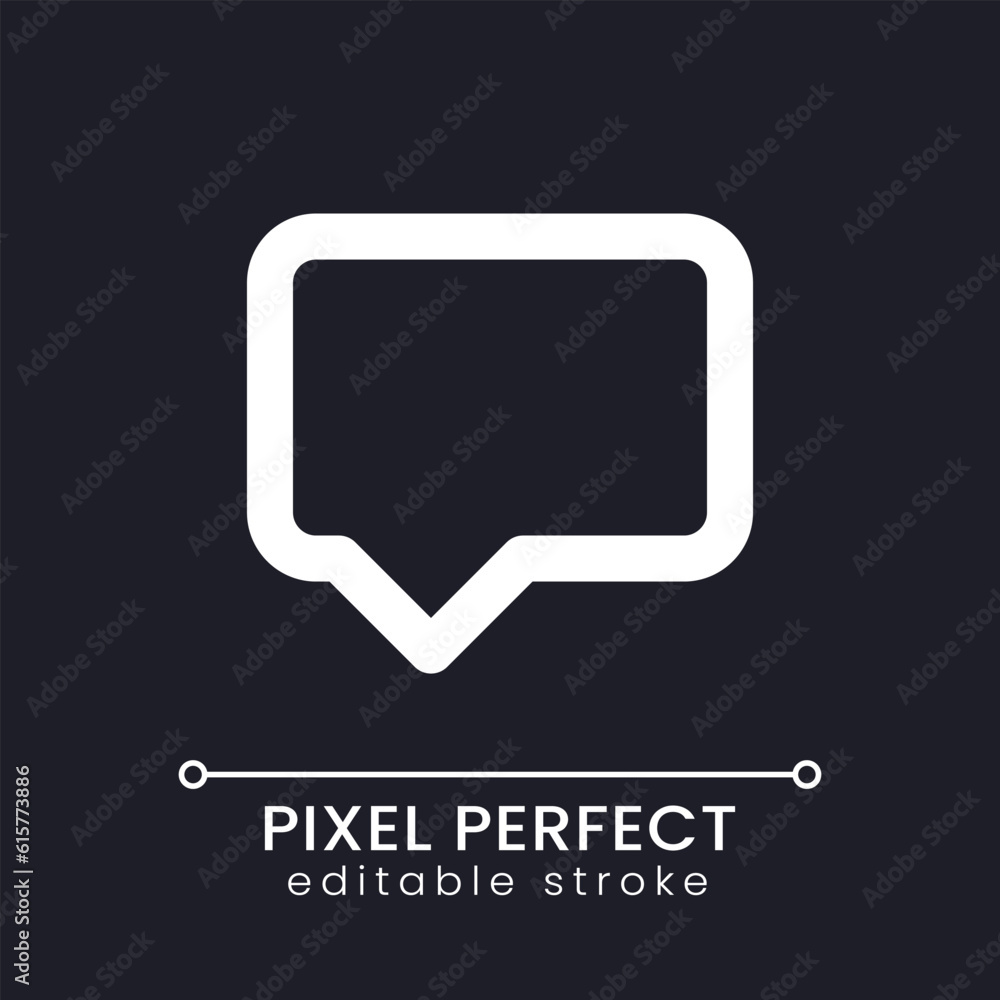 Poster speech box pixel perfect white linear ui icon for dark theme. chat conversation. leave comment. vect
