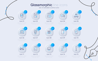 Set of Parking security, Report document and Ship line icons for web app. Bathrobe, Like, Smartphone charging icons. Car charging, Lotus, Lgbt signs. Gift, Mental health, Food app. Vector