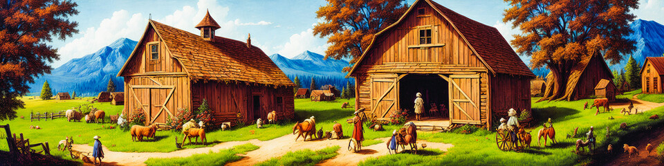 Naklejka premium Mystic Old Wooden Barn: Rustic Charm and Weathered Planks. Generative AI.