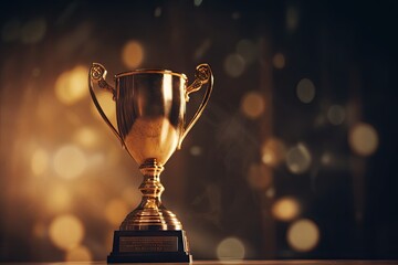 Golden Trophy with Copy Space for Text. Commercial Photography