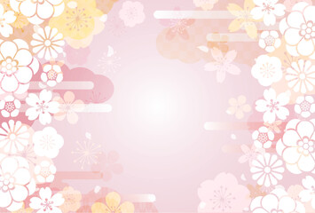 ピンク色の華やかな花柄・和風背景1