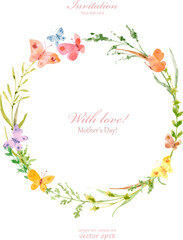 rustic elegant wreath with different herb plants and butterflies