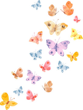 watercolor flying colorful butterflies. painting sketch of moths