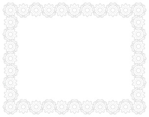 Vector black rectangle cog wheel with intertwined chain. Bicycle border. Isolated on white background