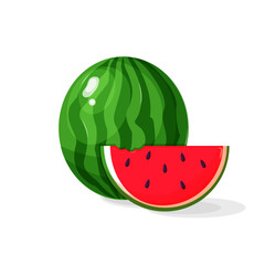 Half a watermelon. Flat design vector illustration of a watermelon on a white background. Watermelon in section. Bitten piece of watermelon