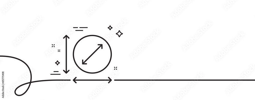 Poster circle area line icon. continuous one line with curl. territory dimension sign. round lap measuremen