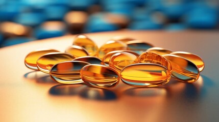 Healthy Supplements of fish oil gel capsules. AI generated