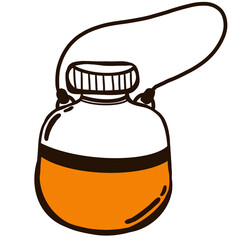 Equipment for camping and hiking. Line drawing.