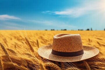 Fototapeta na wymiar A farmers hat in a golden wheat