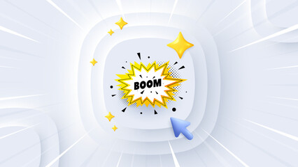 Boom sale sticker. Neumorphic offer 3d banner, poster. Discount banner shape. Coupon bubble icon. Boom sale promo event background. Sunburst banner, flyer or coupon. Vector © blankstock