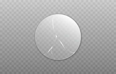 Vector cracked glass. Cracked glass png. Cracked window, png surface. Broken round glass.