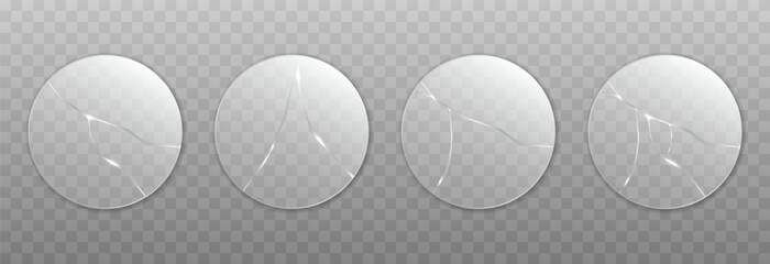 Set of vector cracked glasses. Cracked glass png. Cracked window, png surface. Broken glass.