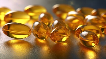 Daily Supplement of fish oil gel capsules. AI generated