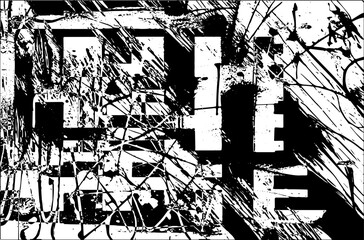 Grunge is black and white. A pattern of blots, splashes of paint. Vector abstract drawing