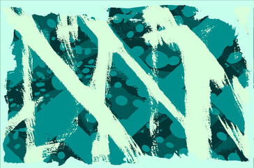 Turquoise grunge background. A pattern of blots, splashes of paint. Vector abstract drawing