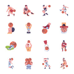 Fototapeta premium Pack of Hoop Players Flat Icons