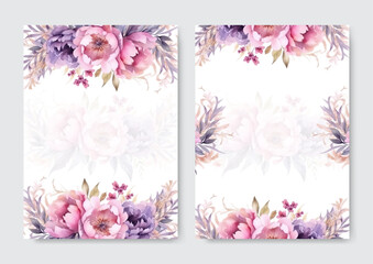 Purple pink rose flower floral vector elegant hand drawing wedding invitation floral design