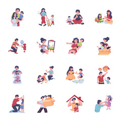 Fototapeta premium Pack of Family Time Flat Illustrations