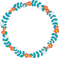 Pink flower with ivy fern leaves wreath illustration for decoration on spring seasonal, Easter festival and wedding event.