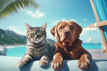 Animal cat and dog summer holiday by generative ai