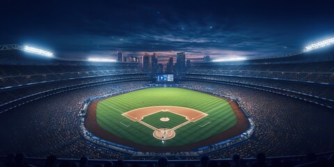 Fototapeta na wymiar AI Generated. AI Generative. Baseball game sport arena stadium competition evening light play. Graphic Art