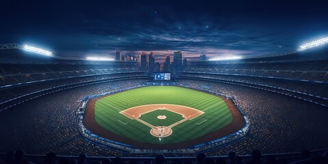 AI Generated. AI Generative. Baseball game sport arena stadium competition evening light play. Graphic Art