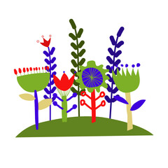 Cute stylized bright colorful vector flowers on a white isolated background