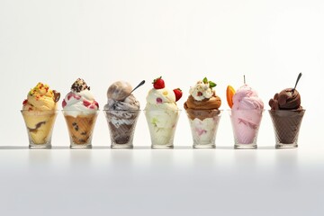 Assortment of ice - cream sundaes with copy space  by generative ai