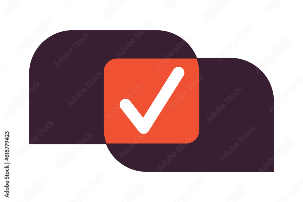 Poster speech bubbles intersection with check mark flat line color isolated vector icon. agreement. editabl