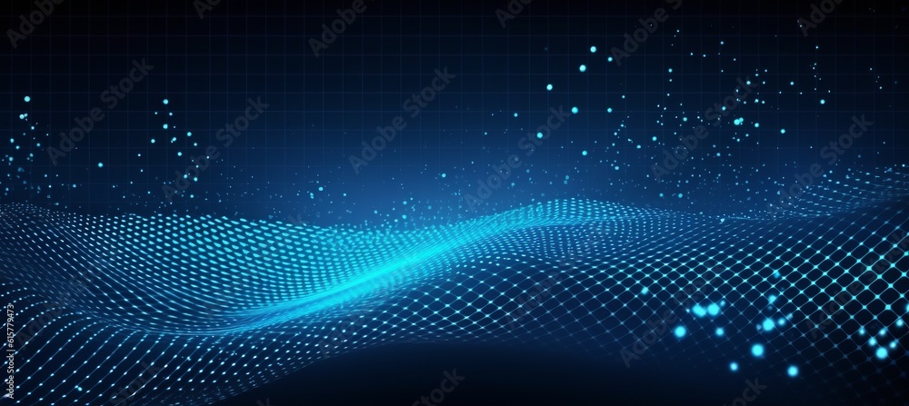 Aufkleber abstract blue particles wave digital technology background. generative ai technology.