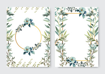 Elegant green leaf hand drawing wedding invitation floral design
